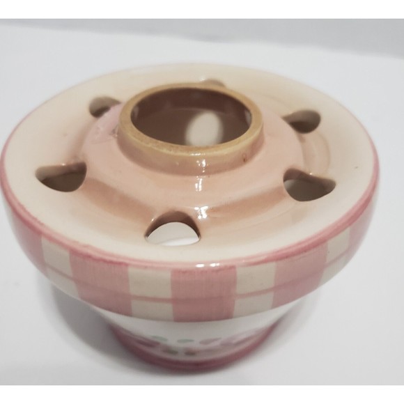Small Candle Holder Shade Topper Waxcessories Ceramic Pink Flowers White Flaw - Picture 4 of 10
